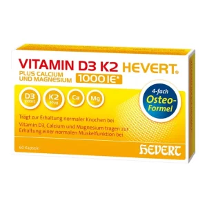 Image shows Vitamin D3 K2 Hevert. PZN 16336937. 60 pcs. Lions Pharmacy