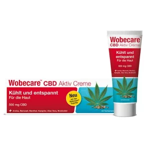 Wobecare CBD Active Cream in a tube with 100 ml, presented by Lions Pharmacy