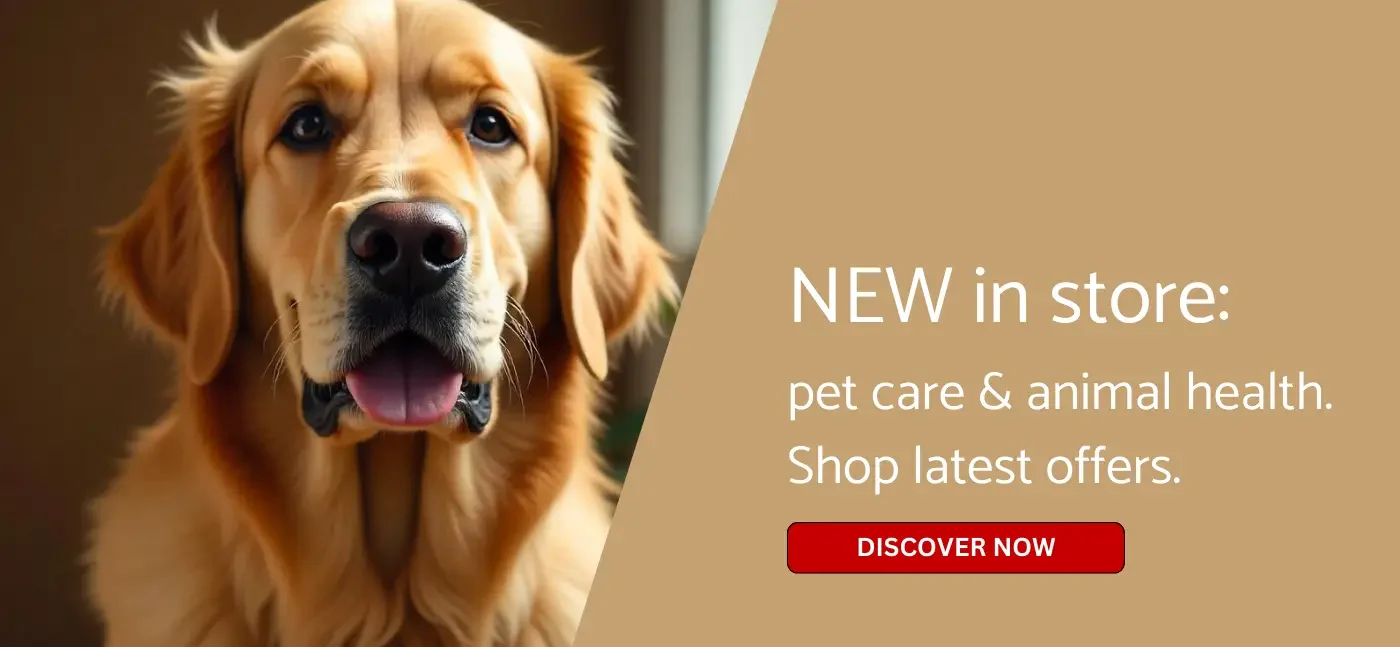 Home Promo New in store, pet care and animal health, discover products, presented on Lions Pharmacy